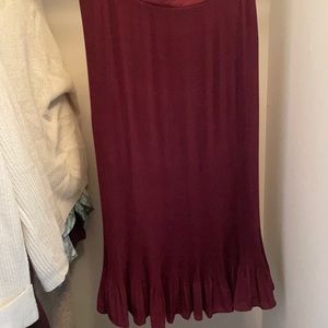 Thinly pleated deep red midi skirt